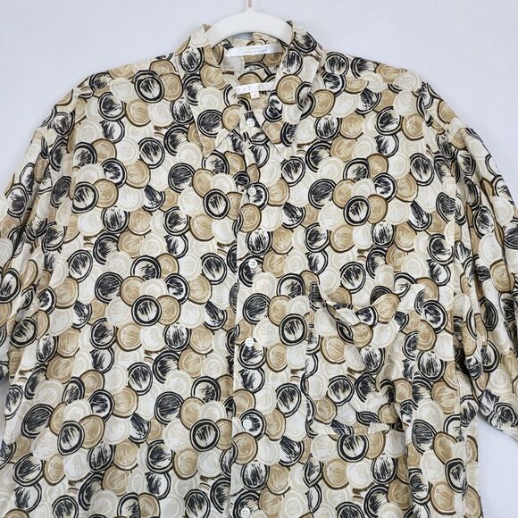 Perry Ellis Button Up 100% Silk Shirt Men M Geo Print Tan Short Sleeve Casual - Picture 9 of 9